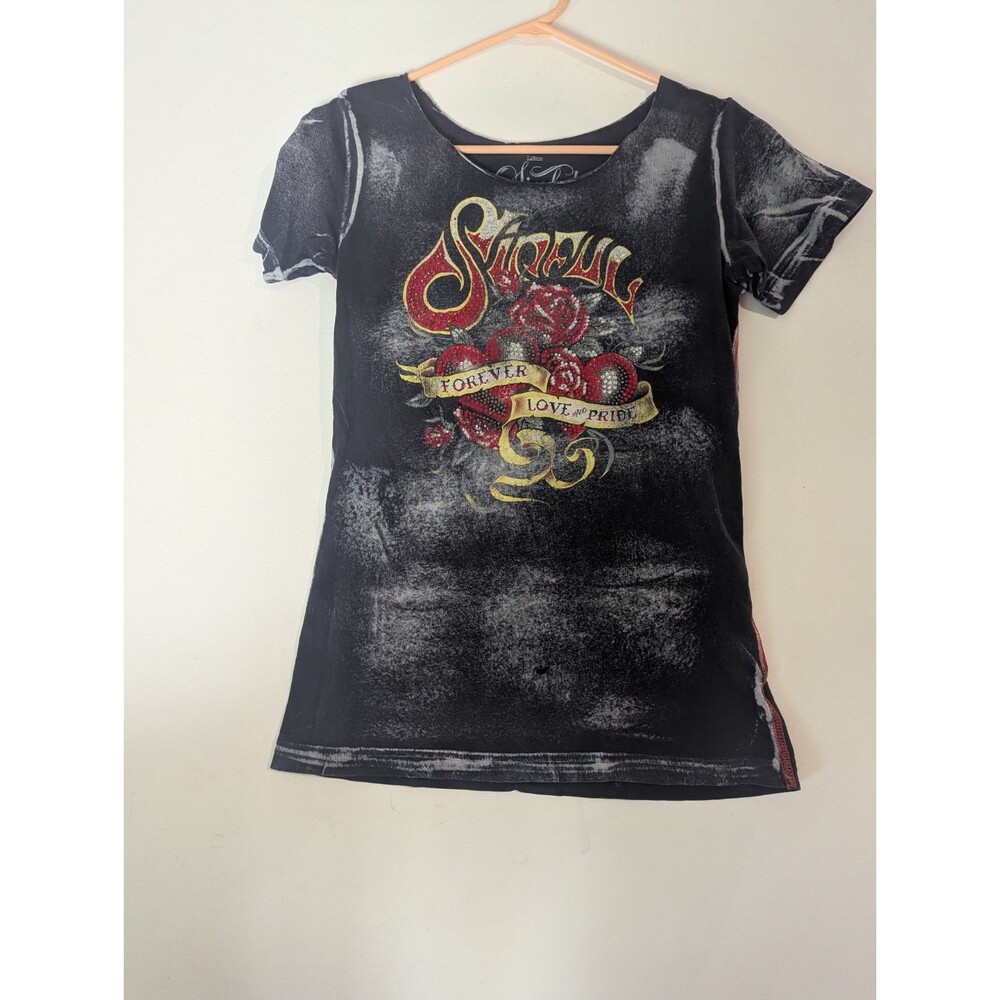 Sinful By Affliction Womens Sz L All Over Print Grun Streetwear